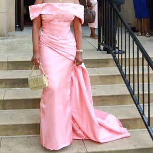 Elegant Pink Off-Shoulder Evening Gown